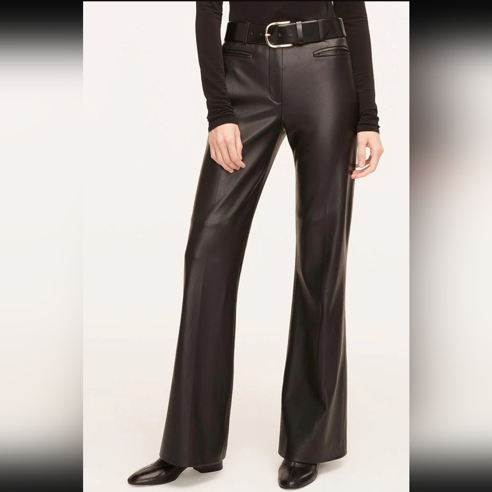 Rebecca Taylor NWT Black Vegan Leather Wide Flare Leg Trousers Pants Sz 12 X 31"